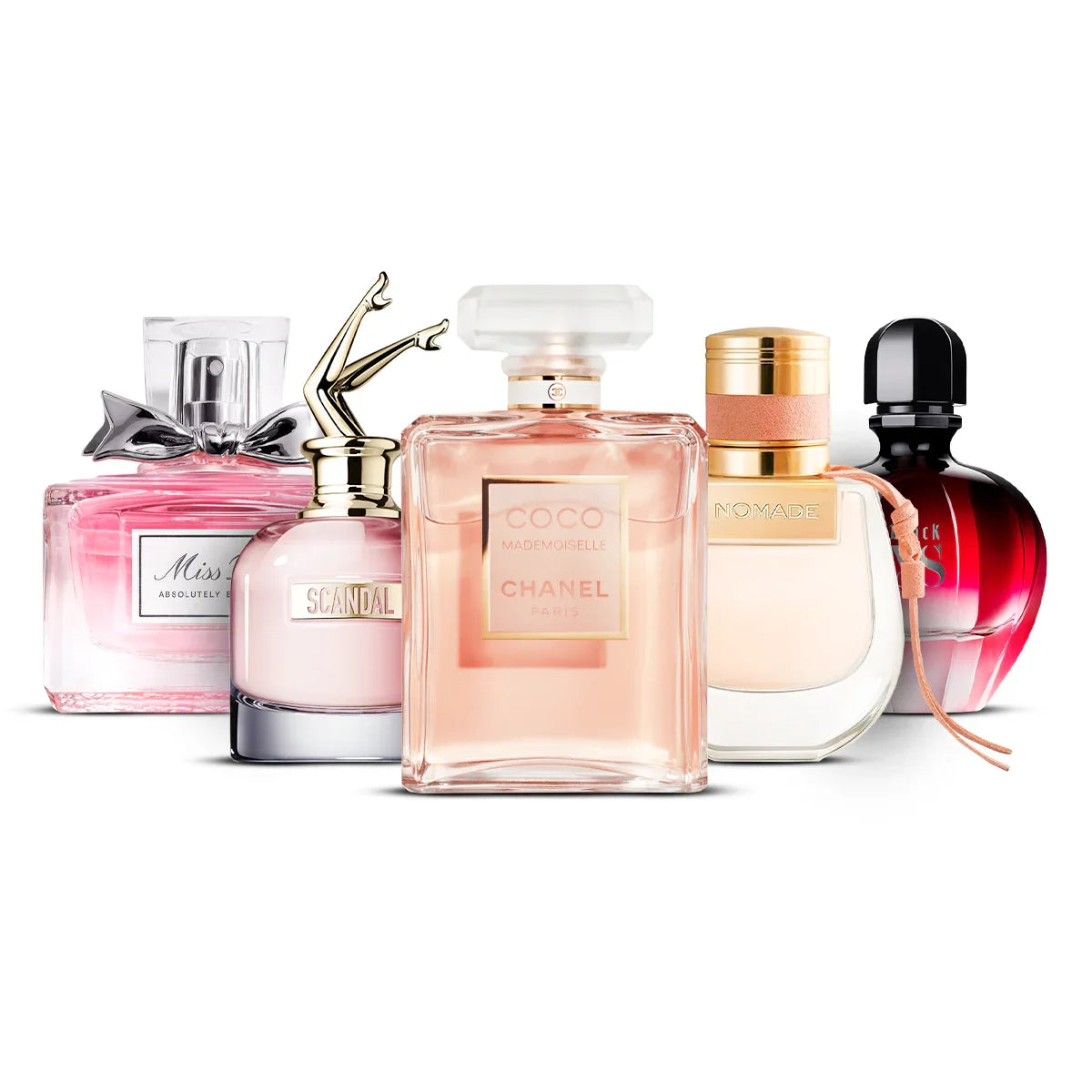 Combo de 5 perfumes | Miss Dior Blooming + Scandal + Coco Mademoiselle + Nomade + Black XS