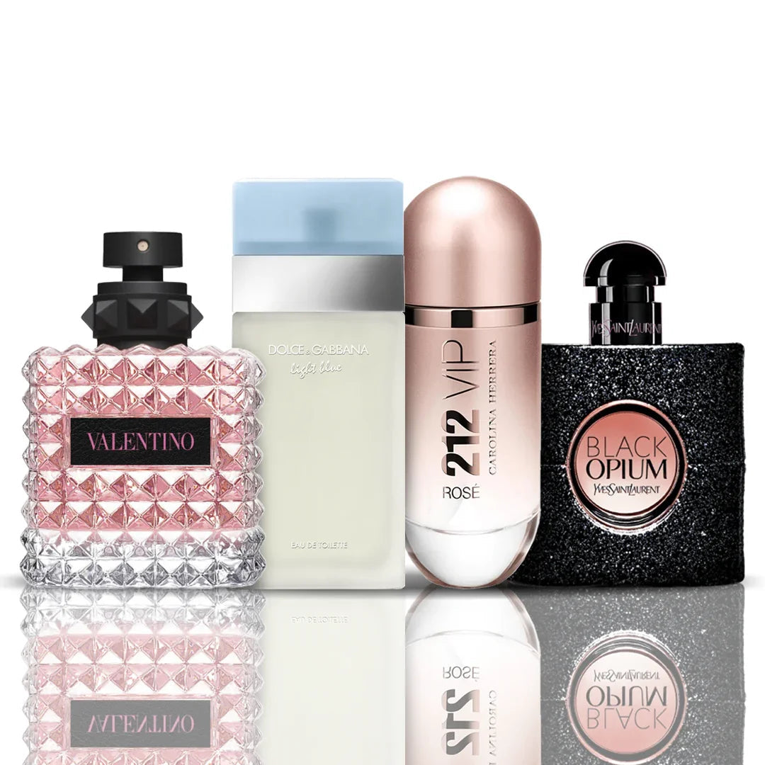 Combo de 4 perfumes | Valentino Donna + Light Blue + 212 VIP Rosé + Black Opium